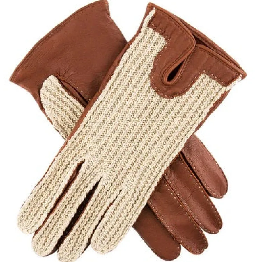 Dents Kelly Crochet Back Leather Driving Gloves - Women's - Neutral &
