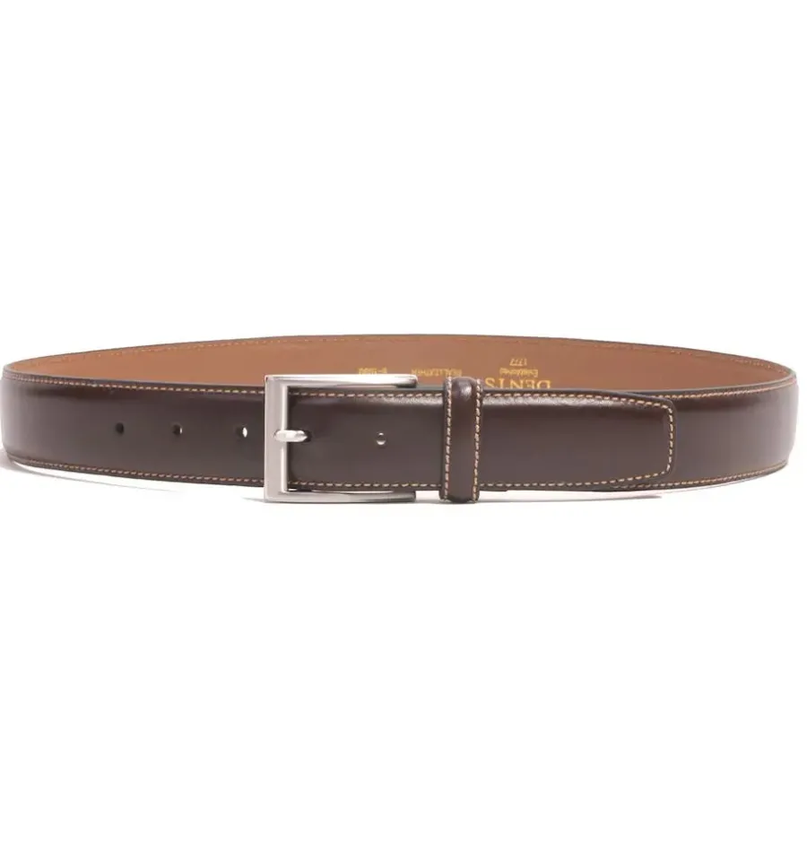 dents_leather_belt__mens__1.webp Dents Leather Belt - Mens Contrast Top Stitch Detail - Brown