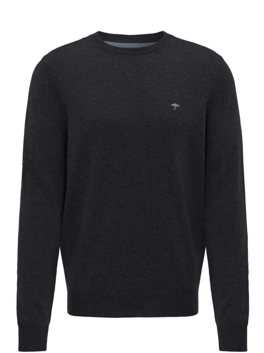 Fynch Hatton Crew Neck Sweater - Men's Fine Knit – Charcoal
