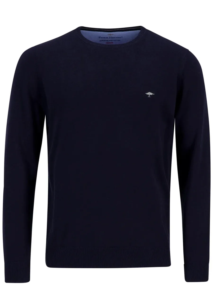 Fynch Hatton Crew Neck Sweater - Men's Fine Knit – Navy