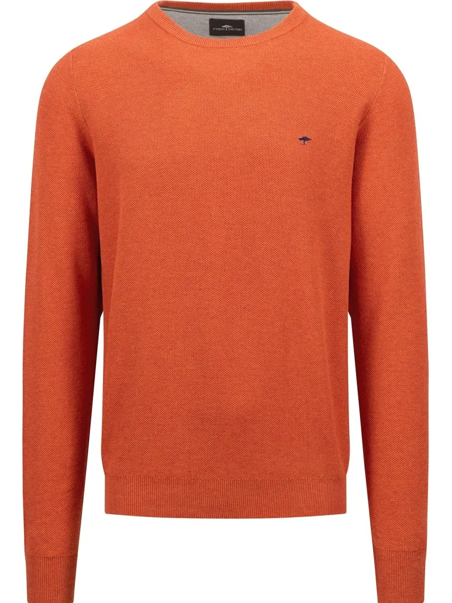 Fynch Hatton Crew Neck Sweater - Men's Fine Knit – Rust