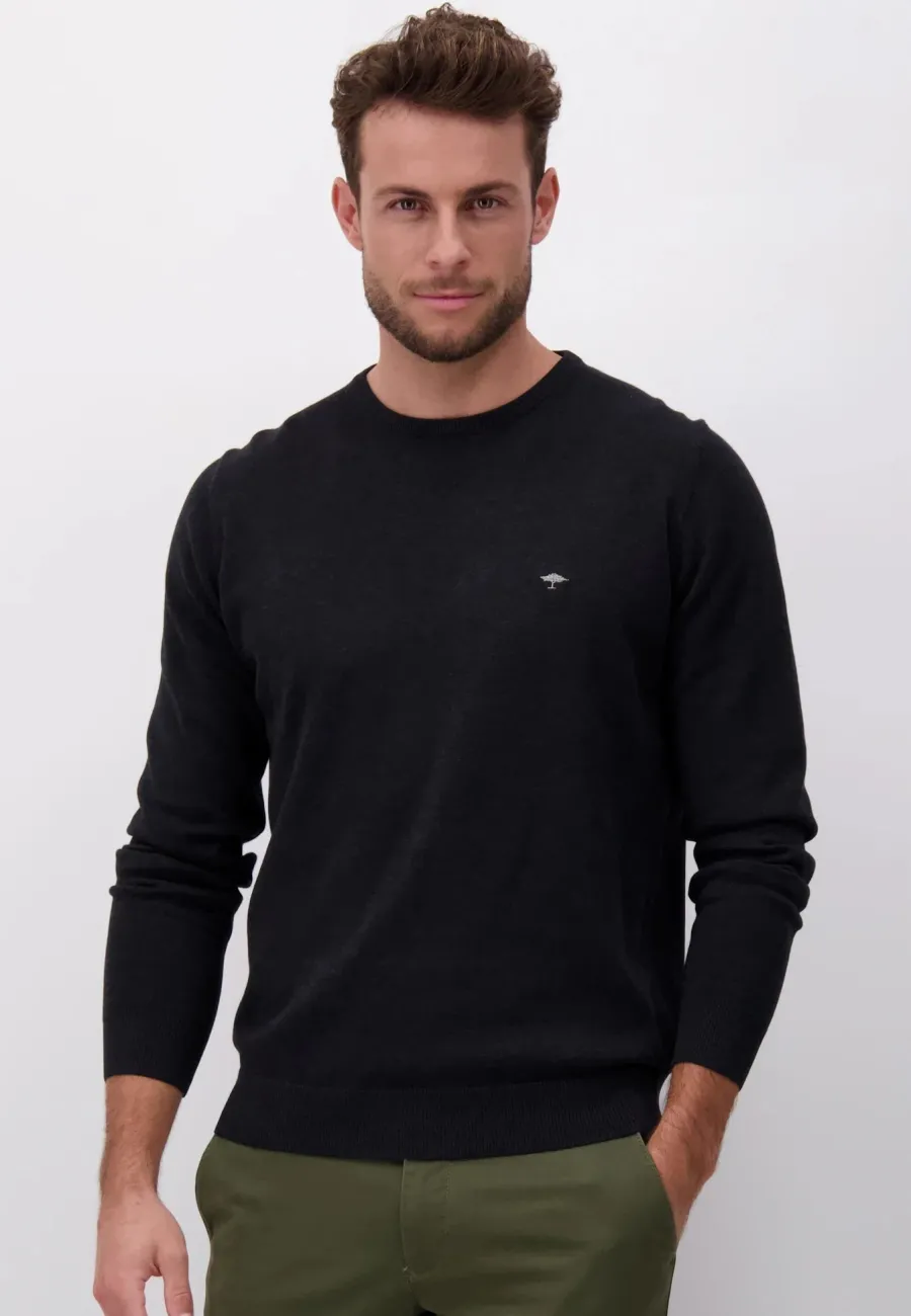 Fynch Hatton Crew Neck Sweater - Men's Fine Knit – Charcoal