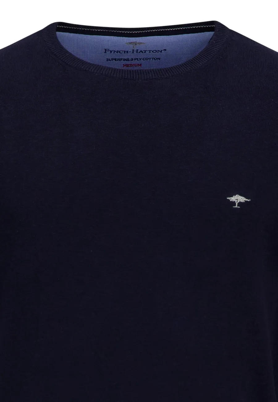 Fynch Hatton Crew Neck Sweater - Men's Fine Knit – Navy