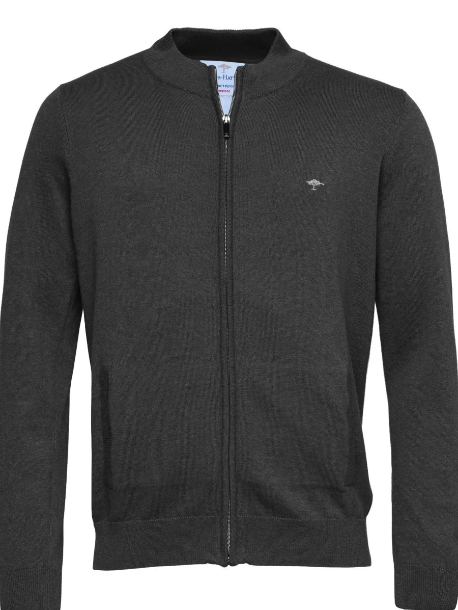 Fynch Hatton Full Zip Cardigan - Men's Superfine Cotton – Charcoal