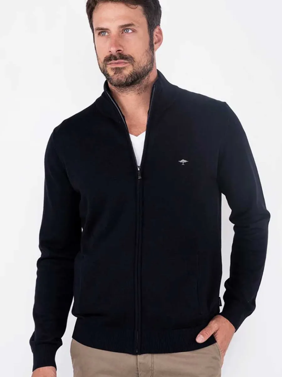 Fynch Hatton Full Zip Cardigan - Men's Superfine Cotton – Navy