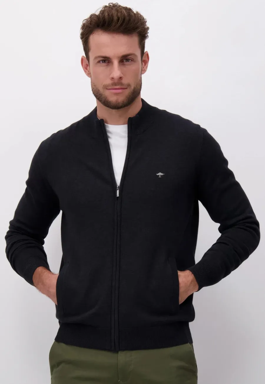 Fynch Hatton Full Zip Cardigan - Men's Superfine Cotton – Charcoal