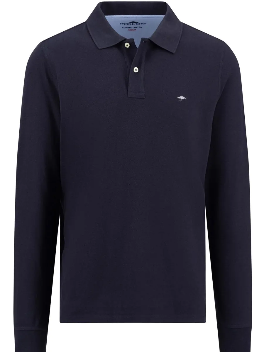 Fynch Hatton Long Sleeve Polo Shirt - Men's Soft Cotton – Navy