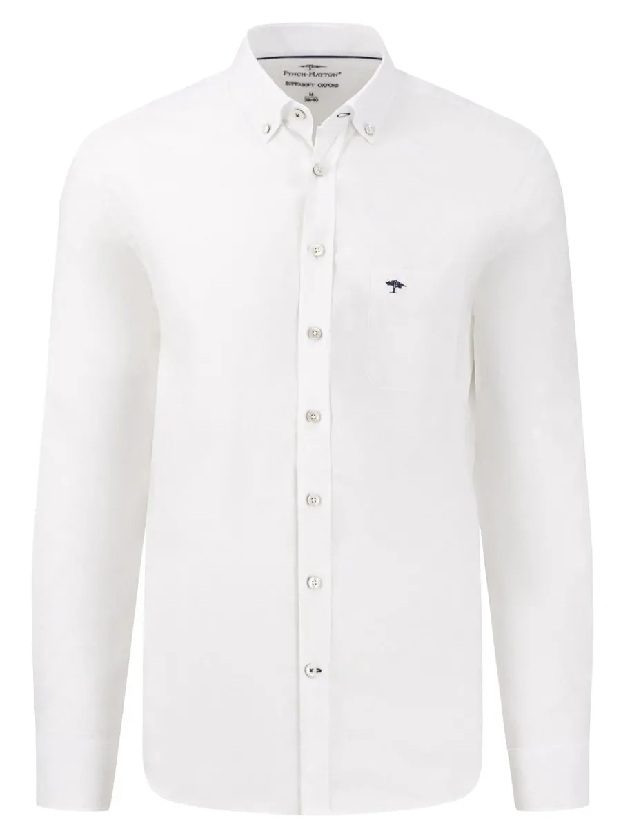 Fynch Hatton Oxford Shirt - Men's Soft Cotton – White
