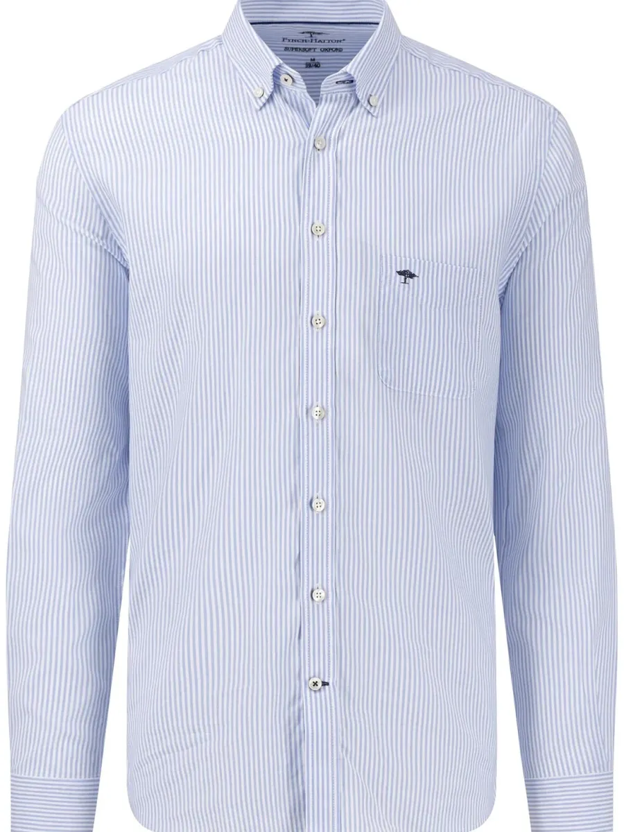 Fynch Hatton Oxford Shirt - Men's Soft Cotton – Light Blue Stripe
