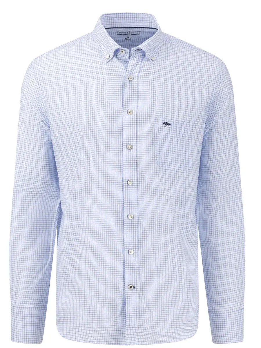 Fynch Hatton Oxford Shirt - Men's Soft Cotton – Light Blue Check
