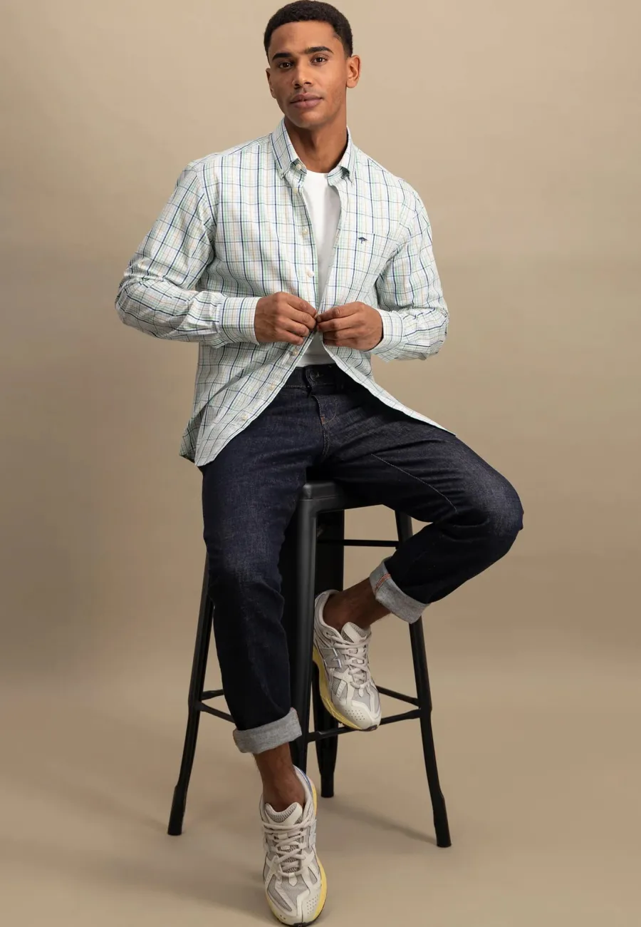 fynch_hatton_pure_cotton__5.webp Fynch Hatton Pure Cotton Checked Shirt - Men's – Turf Green