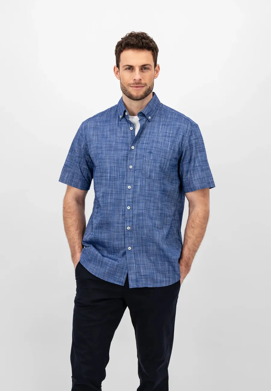 Fynch Hatton Short-Sleeve Shirt - Men's Slub Cotton – Navy