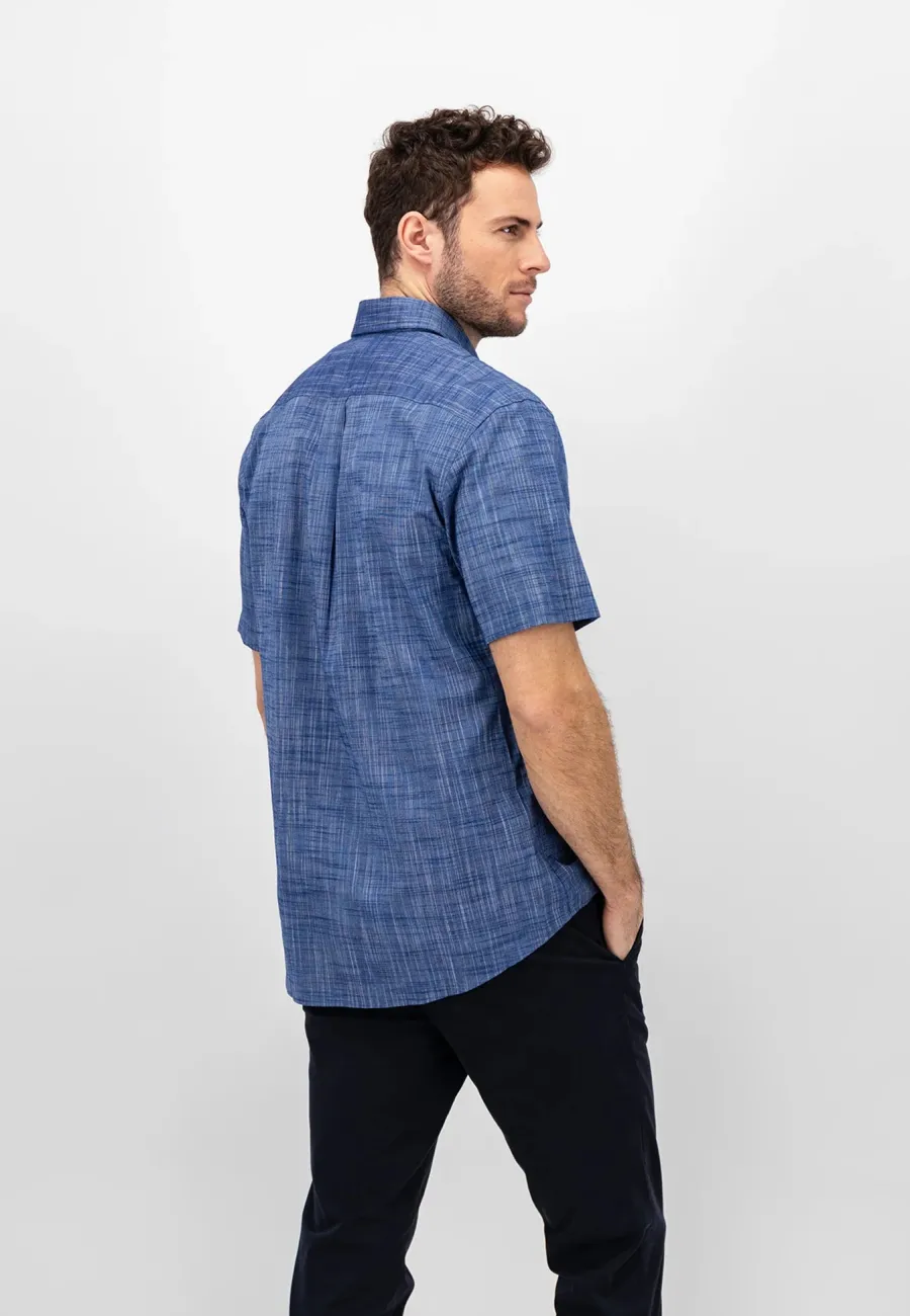 fynch_hatton_shortsleeve__3.webp Fynch Hatton Short-Sleeve Shirt - Men's Slub Cotton – Navy