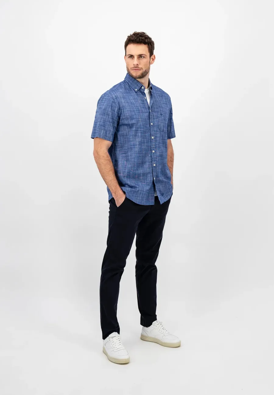 fynch_hatton_shortsleeve__4.webp Fynch Hatton Short-Sleeve Shirt - Men's Slub Cotton – Navy