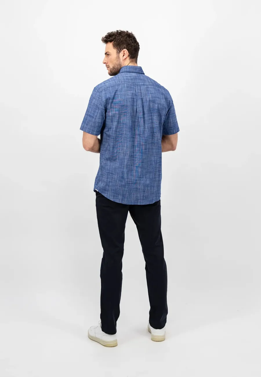 fynch_hatton_shortsleeve__5.webp Fynch Hatton Short-Sleeve Shirt - Men's Slub Cotton – Navy