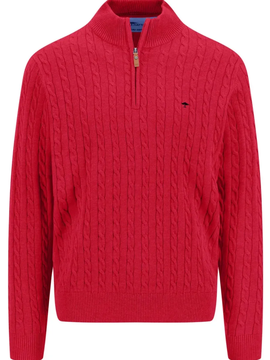 Fynch Hatton Troyer 1/4 Zip Soft Cable Knit - Men's – Poppy Red