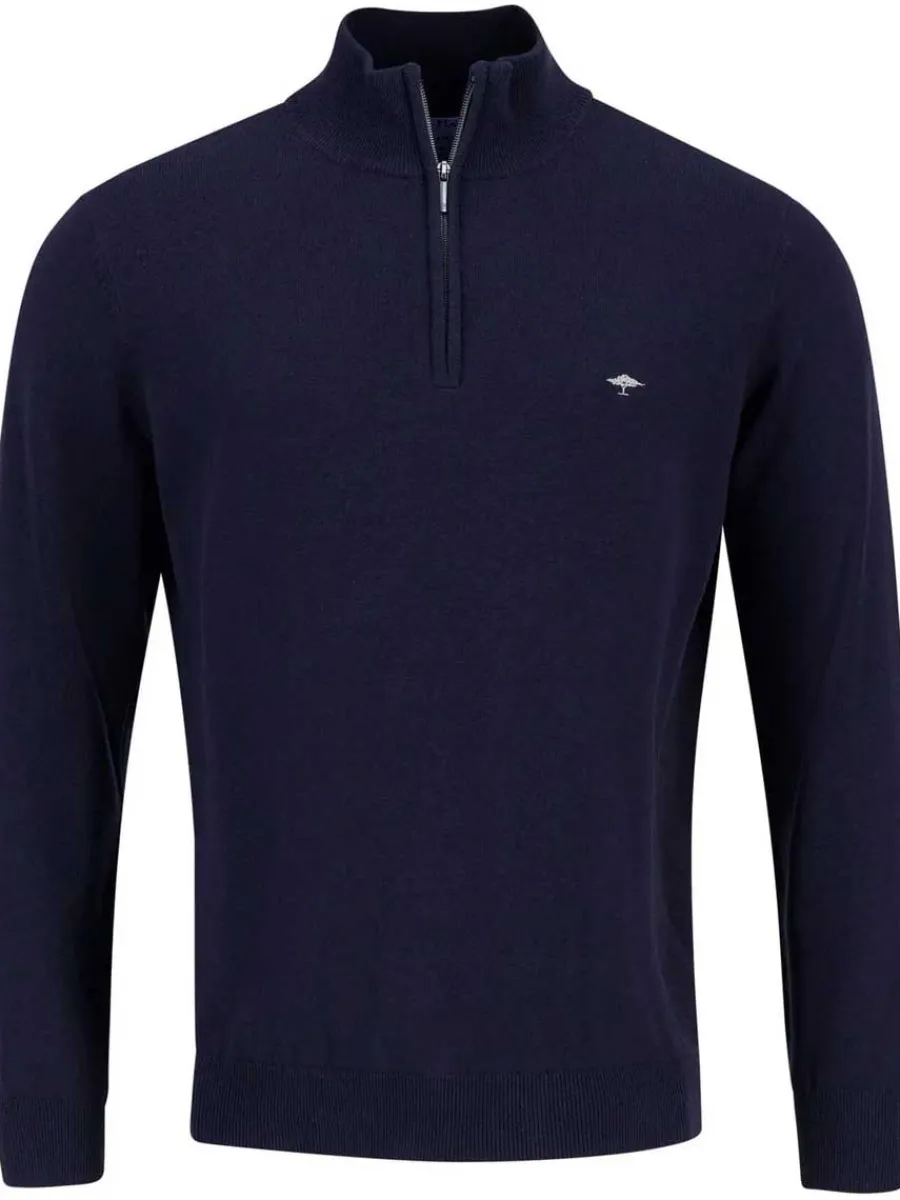 Fynch Hatton Troyer 1/4 Zip Soft Cotton Knit - Men's – Navy