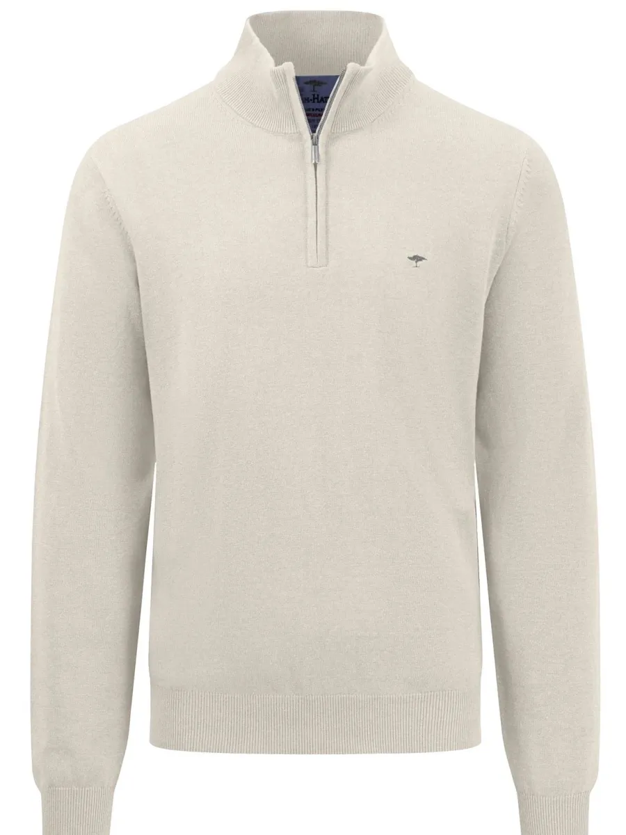 Fynch Hatton Troyer 1/4 Zip Soft Cotton Knit - Men's – Winter White