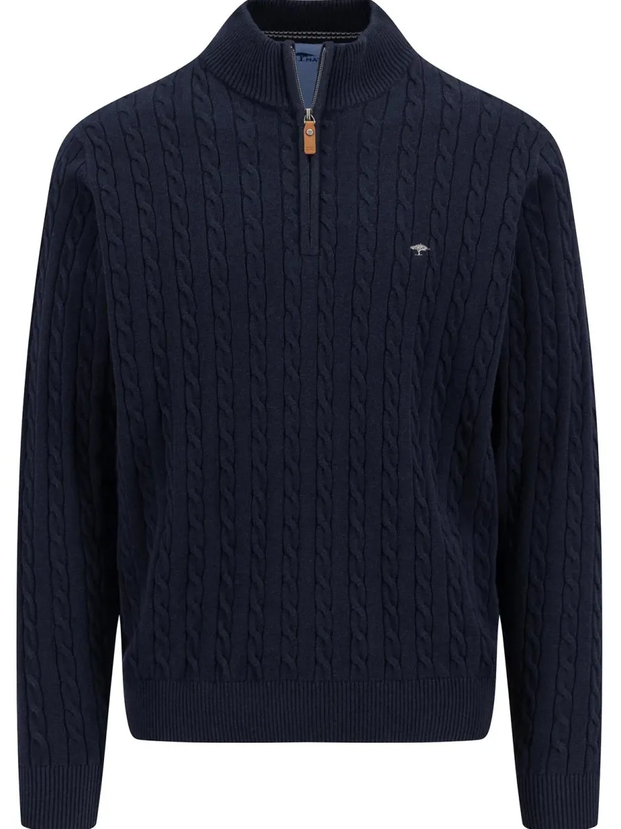 Fynch Hatton Troyer 1/4 Zip Soft Cable Knit - Men's – Navy