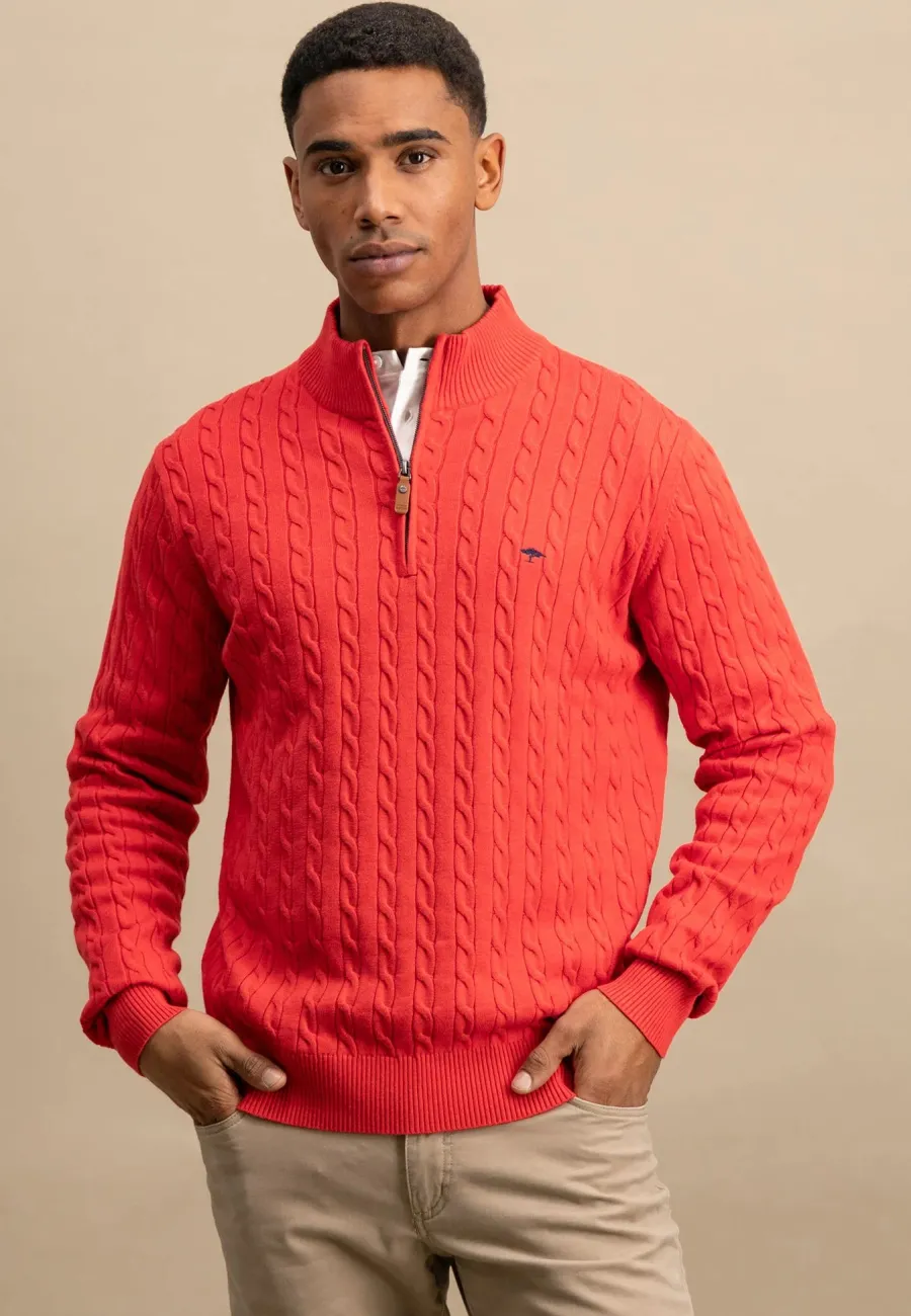 Fynch Hatton Troyer 1/4 Zip Soft Cable Knit - Men's – Poppy Red