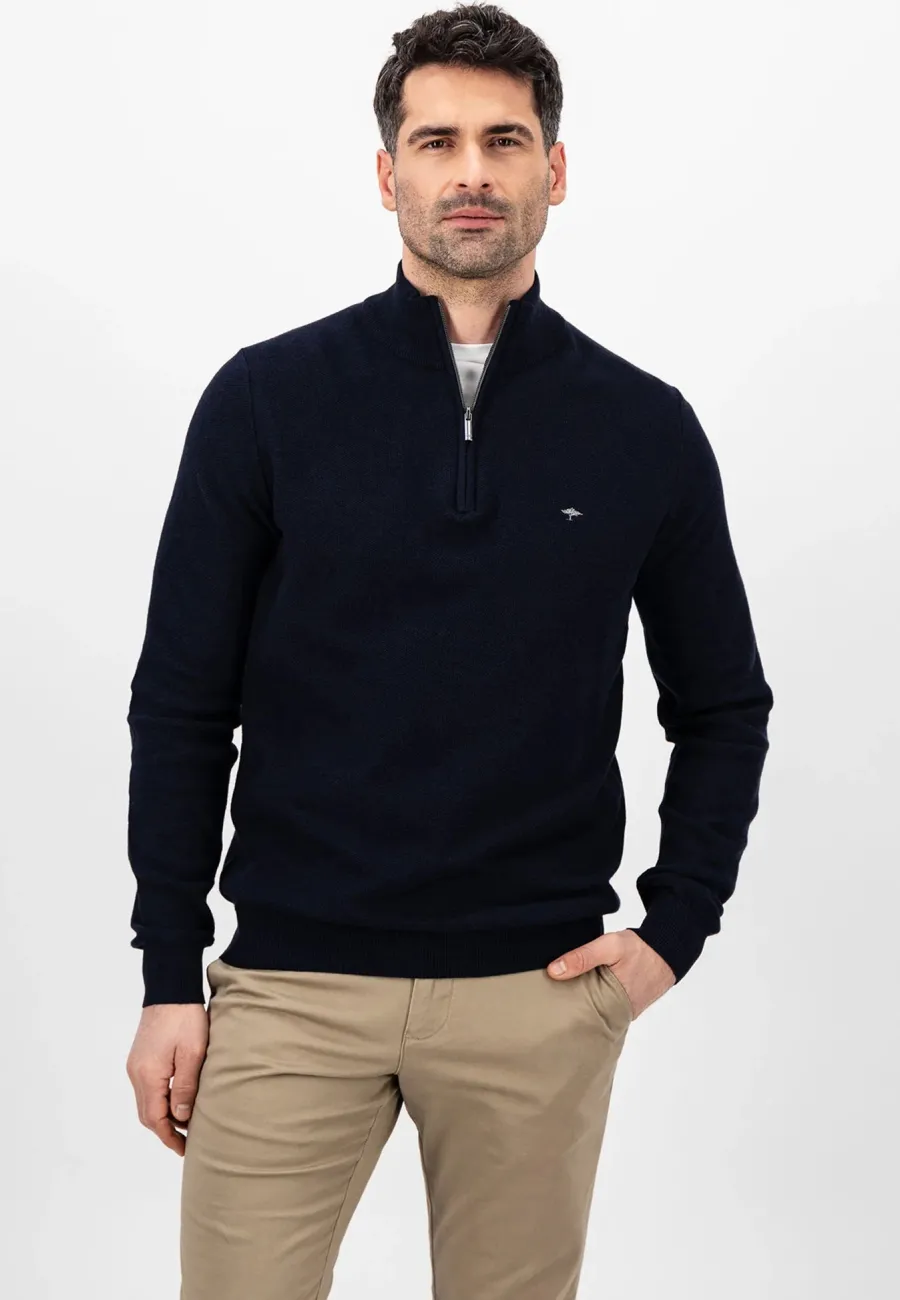 Fynch Hatton Troyer 1/4 Zip Soft Cotton Knit - Men's – Navy