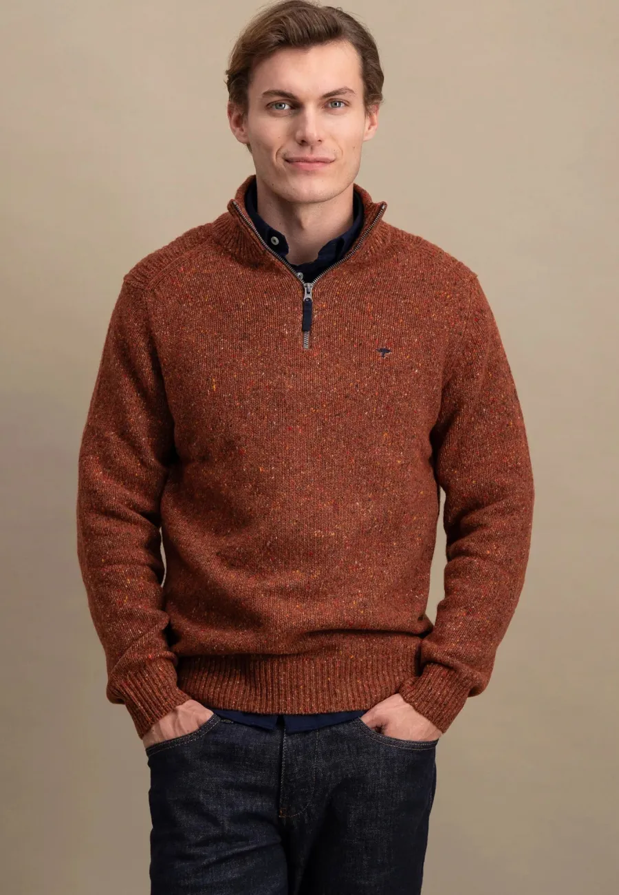 fynch_hatton_troyer__zip__1-5.webp Fynch Hatton Troyer 1/4 Zip Donegal Knit - Men's – Flame