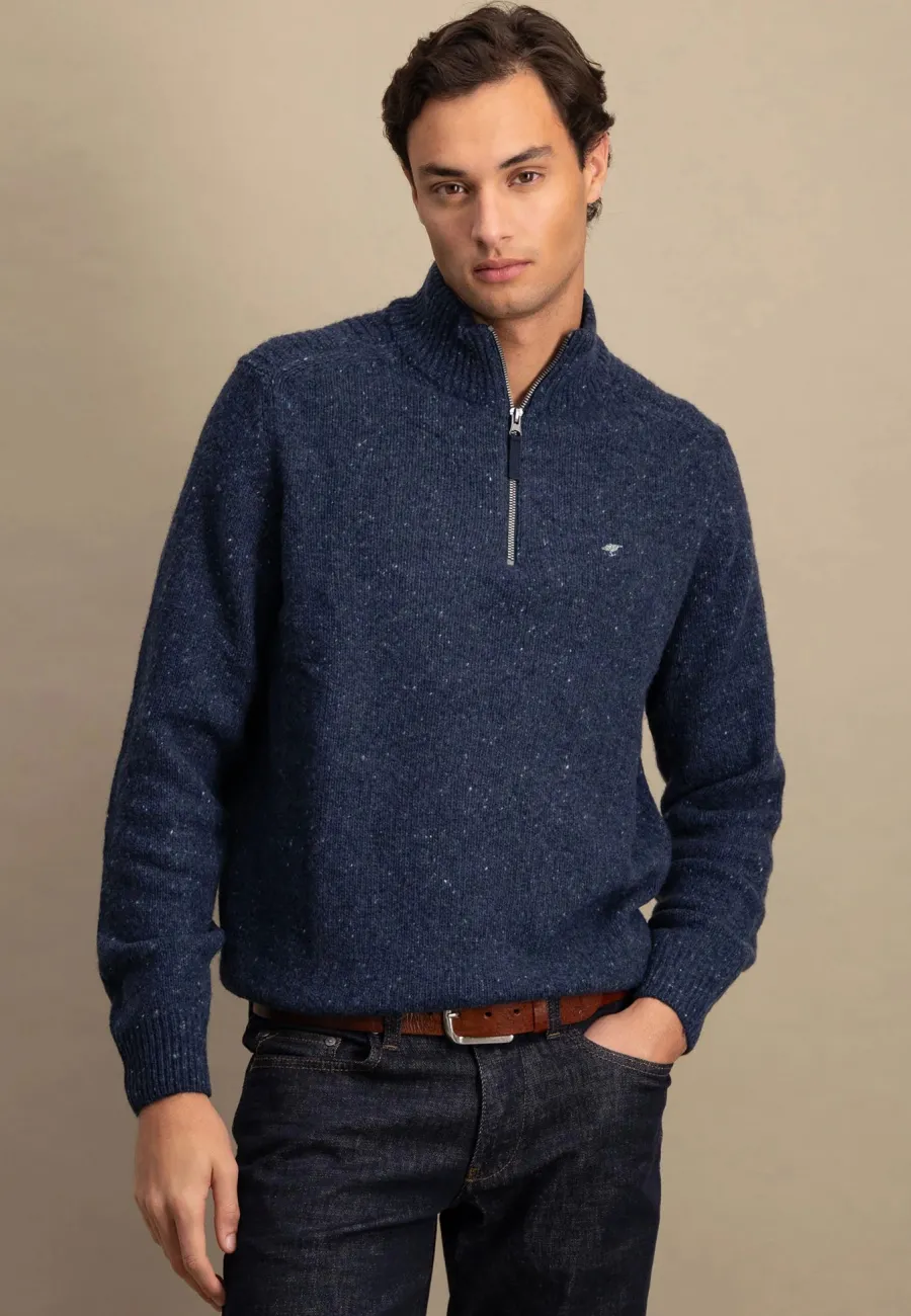 Fynch Hatton Troyer 1/4 Zip Donegal Knit - Men's – Navy