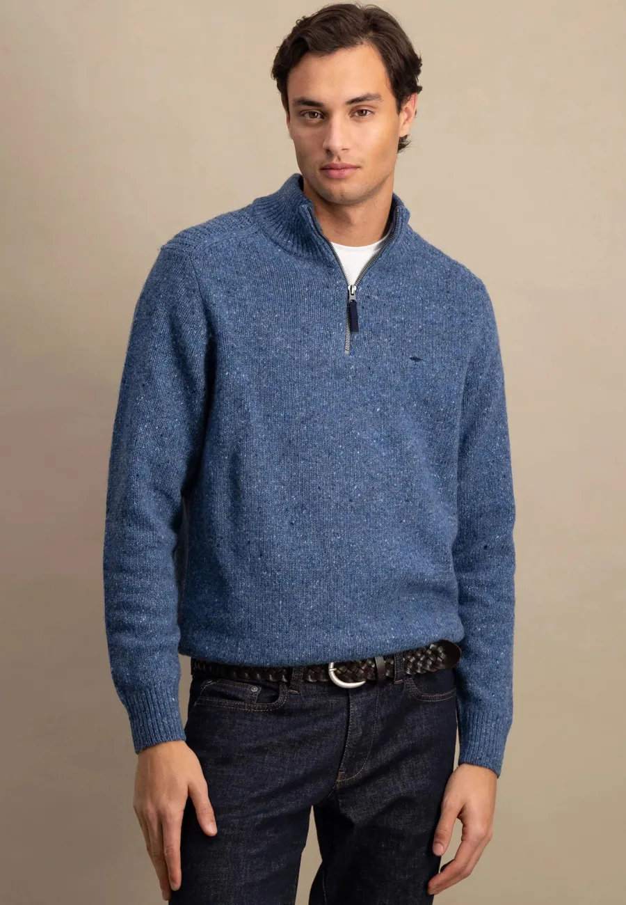 fynch_hatton_troyer__zip__1-7.webp Fynch Hatton Troyer 1/4 Zip Donegal Knit - Men's – Cloud Blue