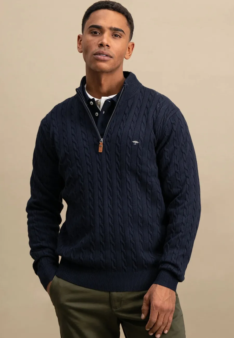 Fynch Hatton Troyer 1/4 Zip Soft Cable Knit - Men's – Navy
