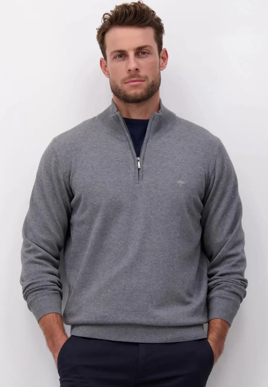 Fynch Hatton Troyer 1/4 Zip Soft Cotton Knit - Men's – Steel