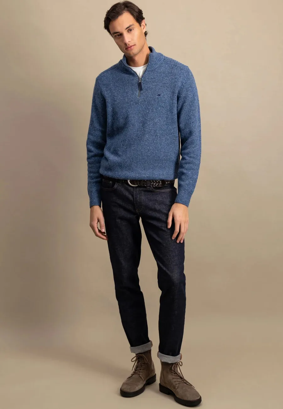 fynch_hatton_troyer__zip__3-7.webp Fynch Hatton Troyer 1/4 Zip Donegal Knit - Men's – Cloud Blue