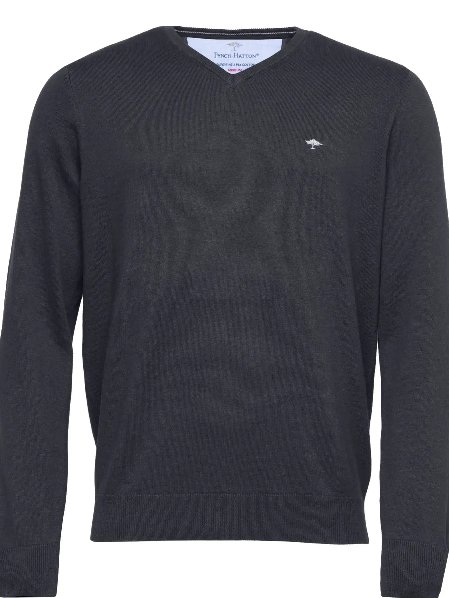 Fynch Hatton V-Neck Sweater - Men's Fine Knit β Charcoal