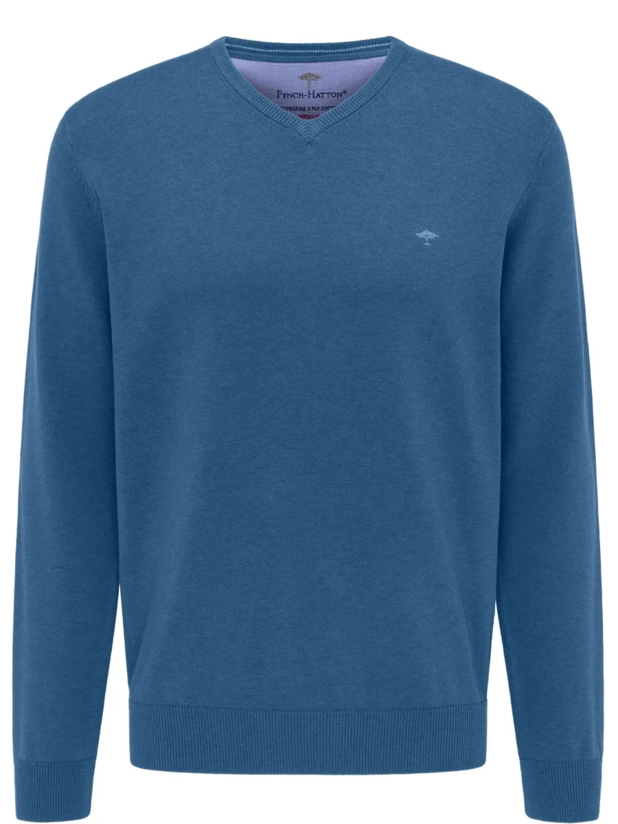 Fynch Hatton V-Neck Sweater - Men's Fine Knit – Azure
