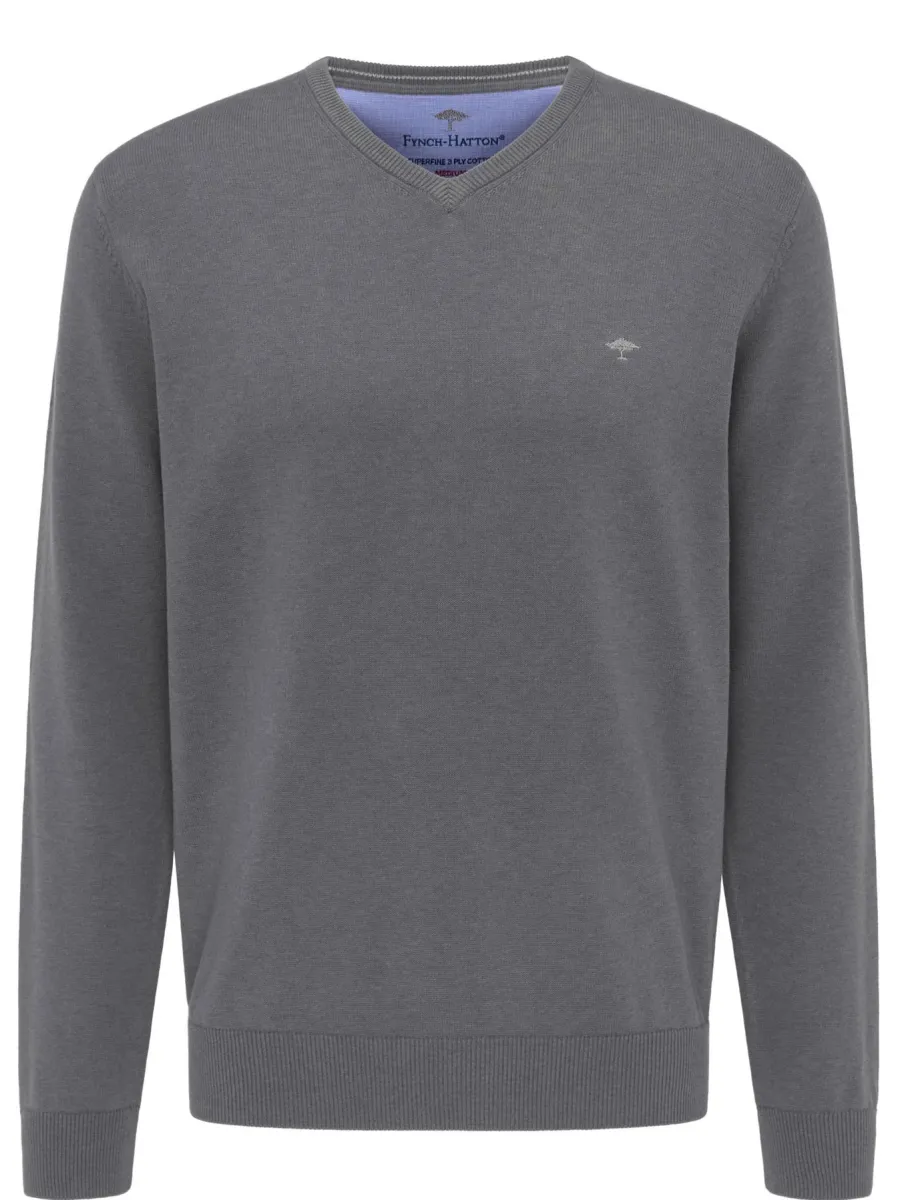 Fynch Hatton V-Neck Sweater - Men's Fine Knit – Steel