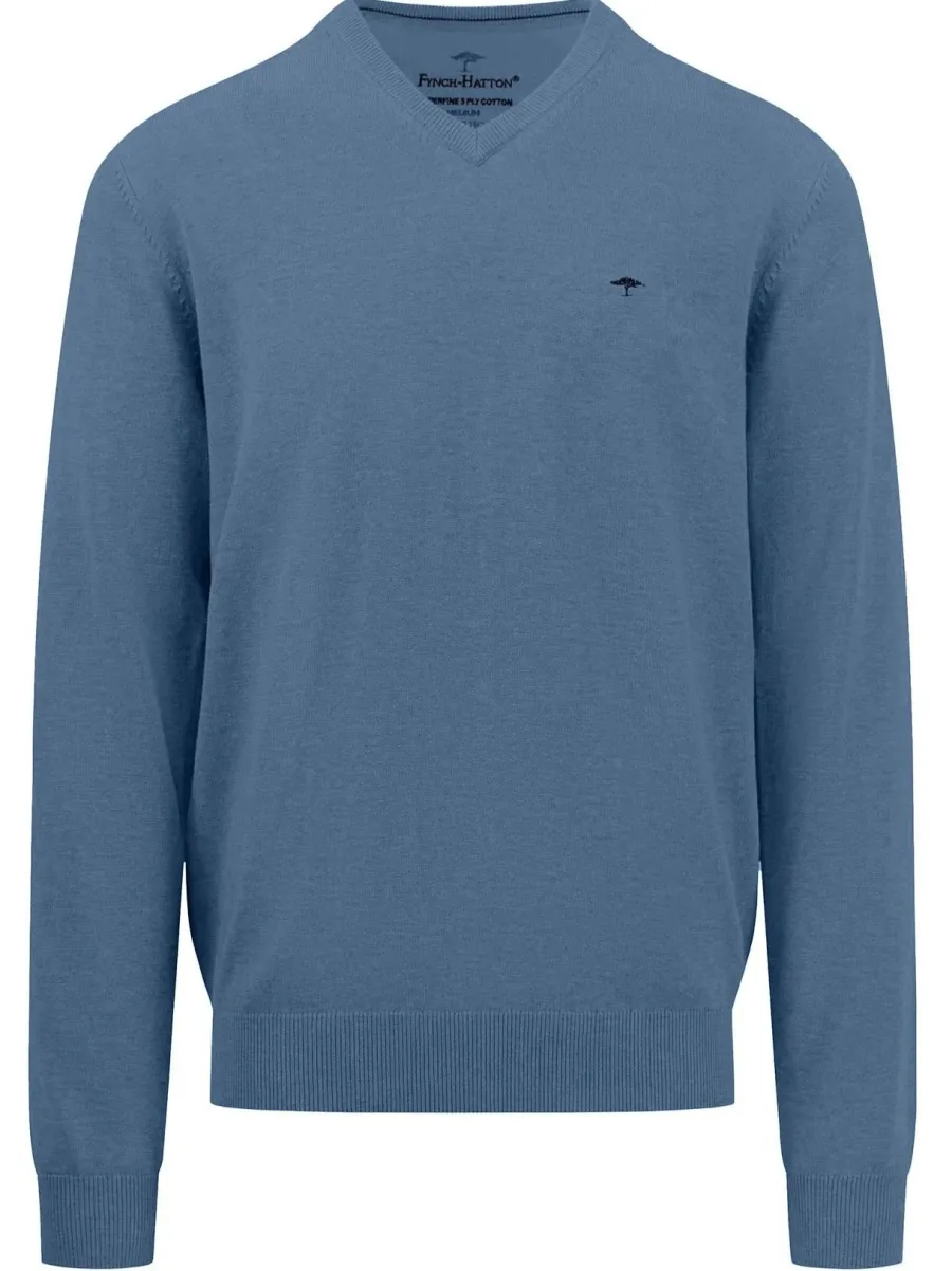 Fynch Hatton V-Neck Sweater - Men's Fine Knit – Cloud Blue