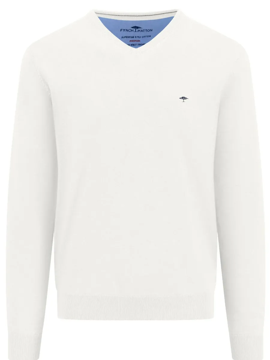 Fynch Hatton V-Neck Sweater - Men's Fine Knit – Spring White