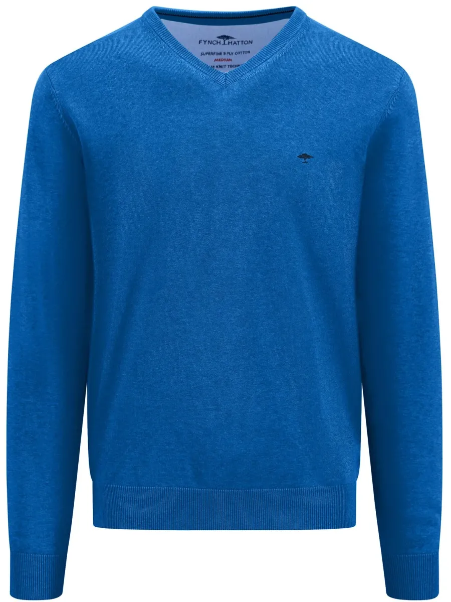 Fynch Hatton V-Neck Sweater - Men's Fine Knit – Strong Blue