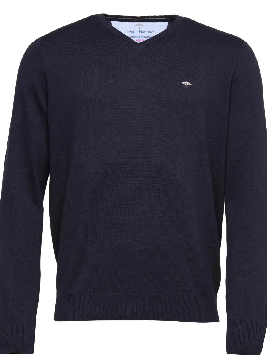 Fynch Hatton V-Neck Sweater - Men's Fine Knit – Navy