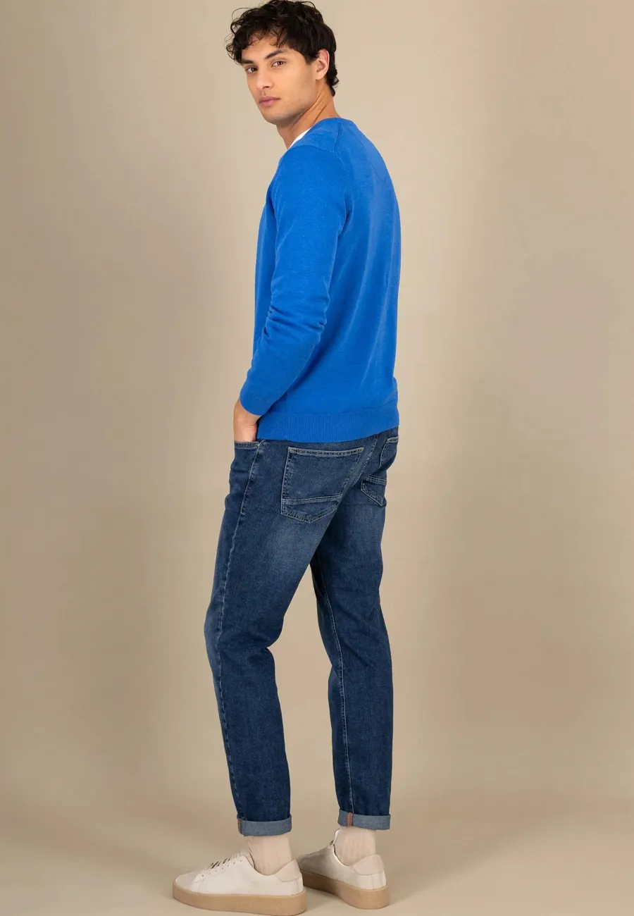 fynch_hatton_vneck_sweate_3-3.webp Fynch Hatton V-Neck Sweater - Men's Fine Knit – Strong Blue