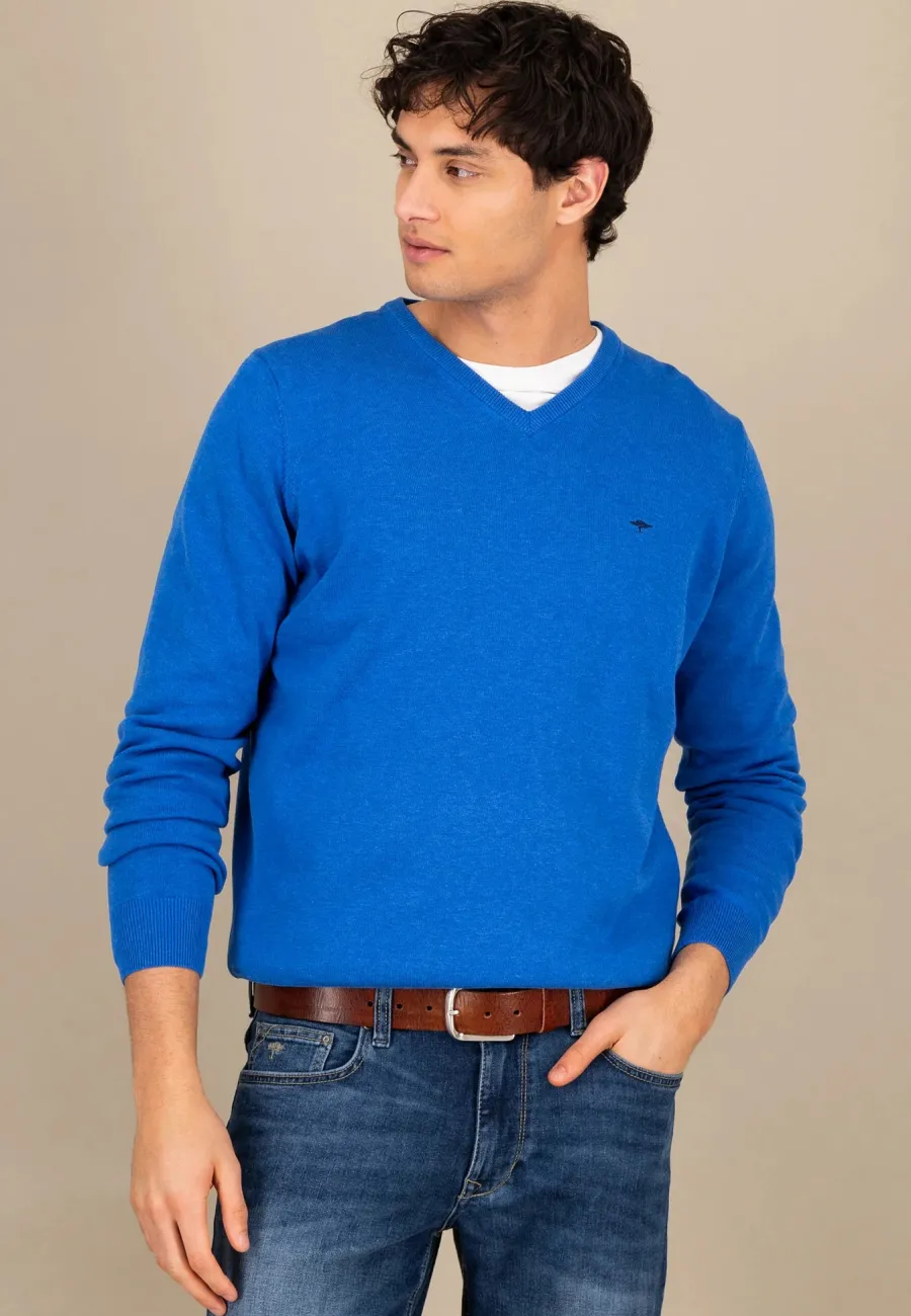 fynch_hatton_vneck_sweate_4-3.webp Fynch Hatton V-Neck Sweater - Men's Fine Knit – Strong Blue