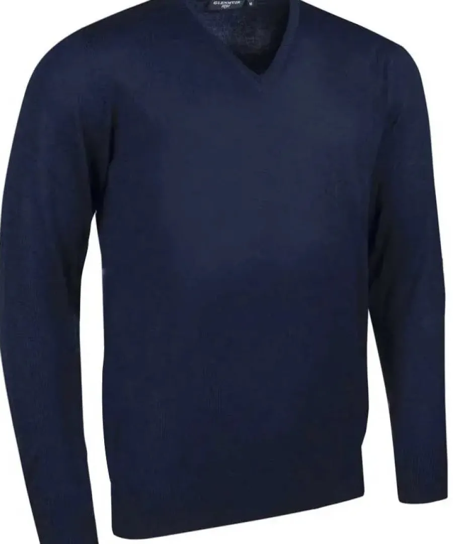 Glenmuir Wilkie V-Neck Merino Wool Sweater - Mens - Navy