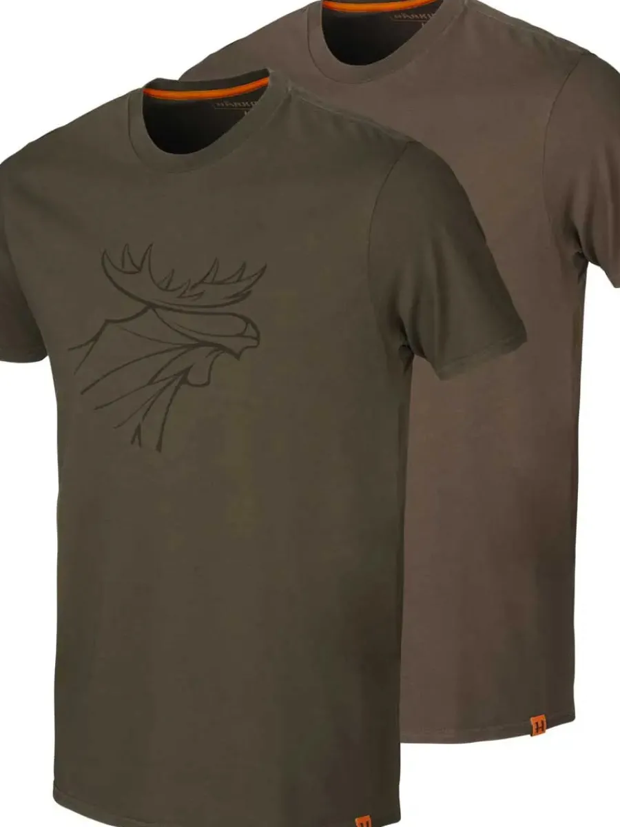 Harkila Graphic T-shirt - Mens - 2-pack Willow Green & Slate Brown