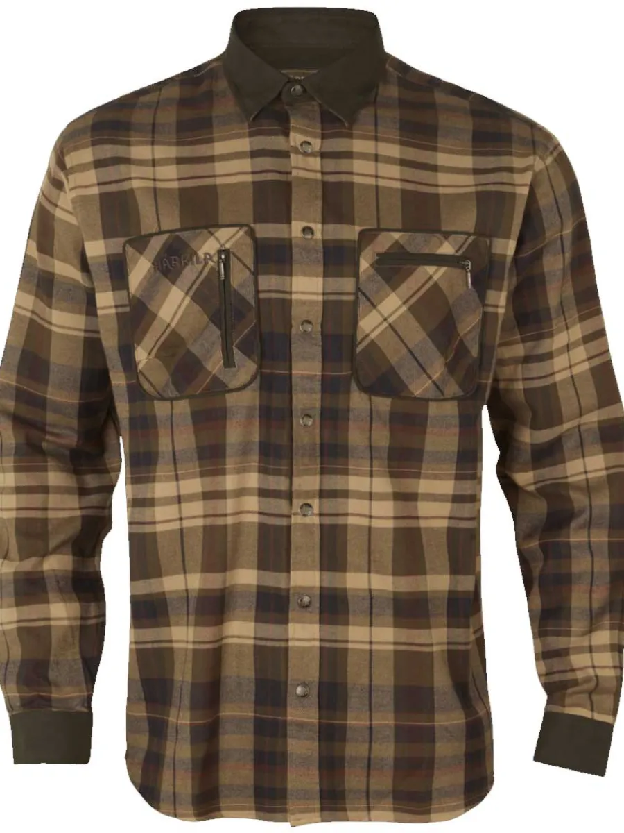 Harkila Pajala Shirt - Mens Brushed Cotton - Beige W/Brown Check