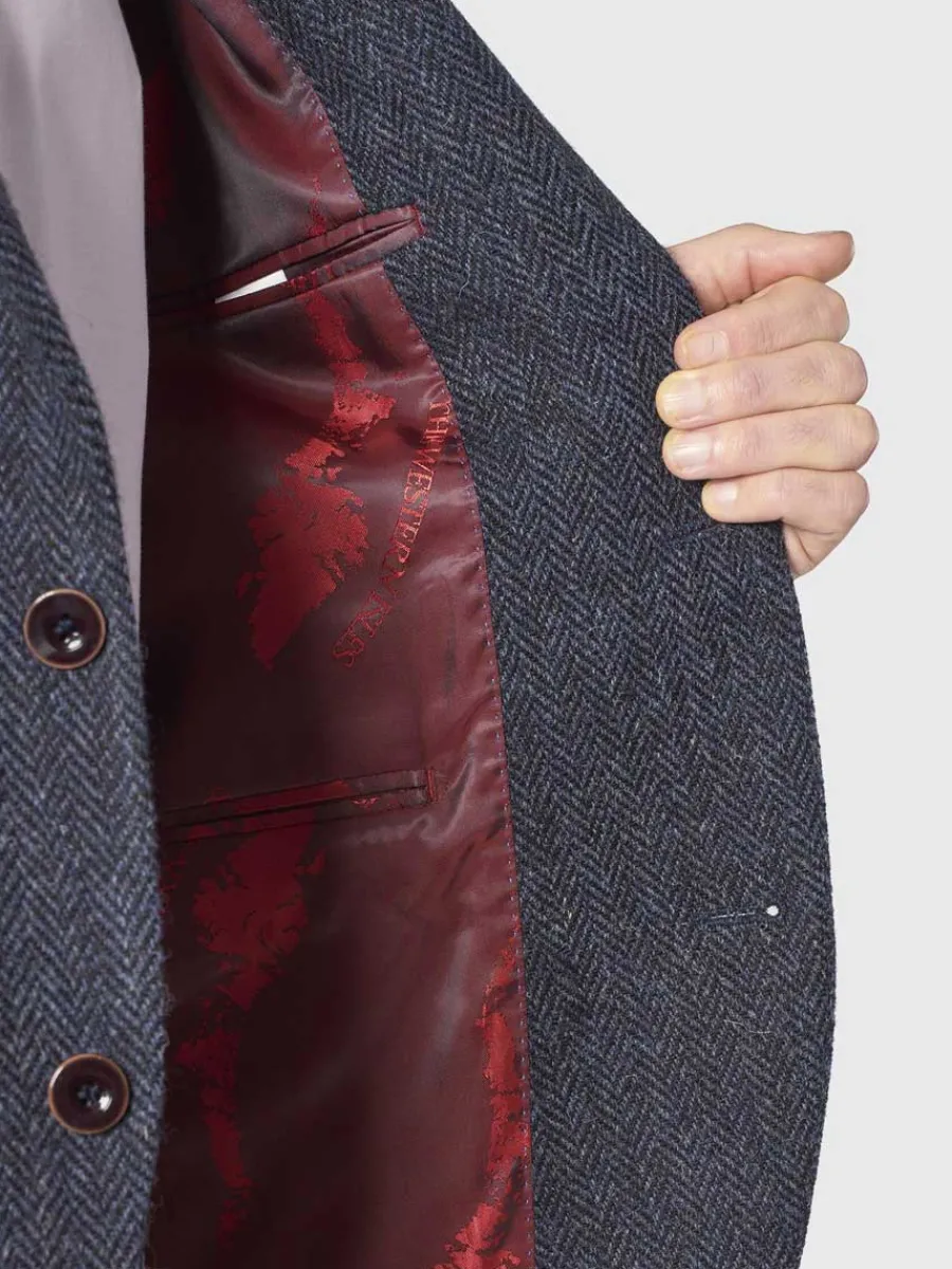Harris Tweed Stranrear Jacket - Mens - Navy Herringbone