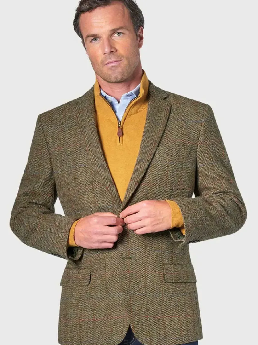 Harris Tweed Stromay Jacket - Mens - Olive Green with Check
