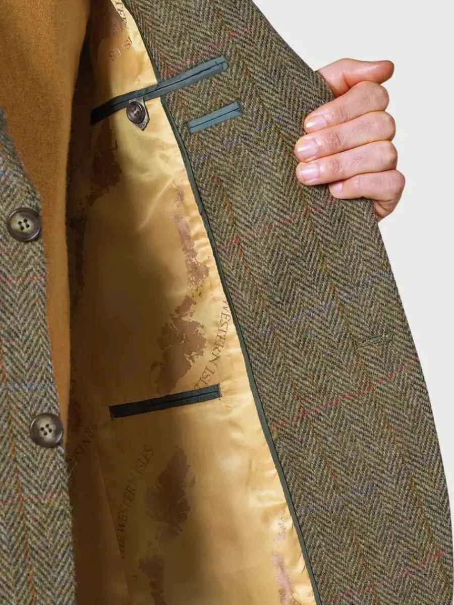 Harris Tweed Stromay Jacket - Mens - Olive Green with Check