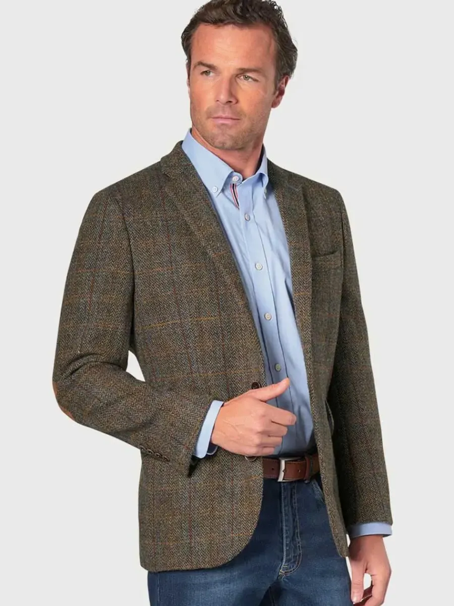Harris Tweed Sumburgh Jacket - Mens - Mid-Brown with Check
