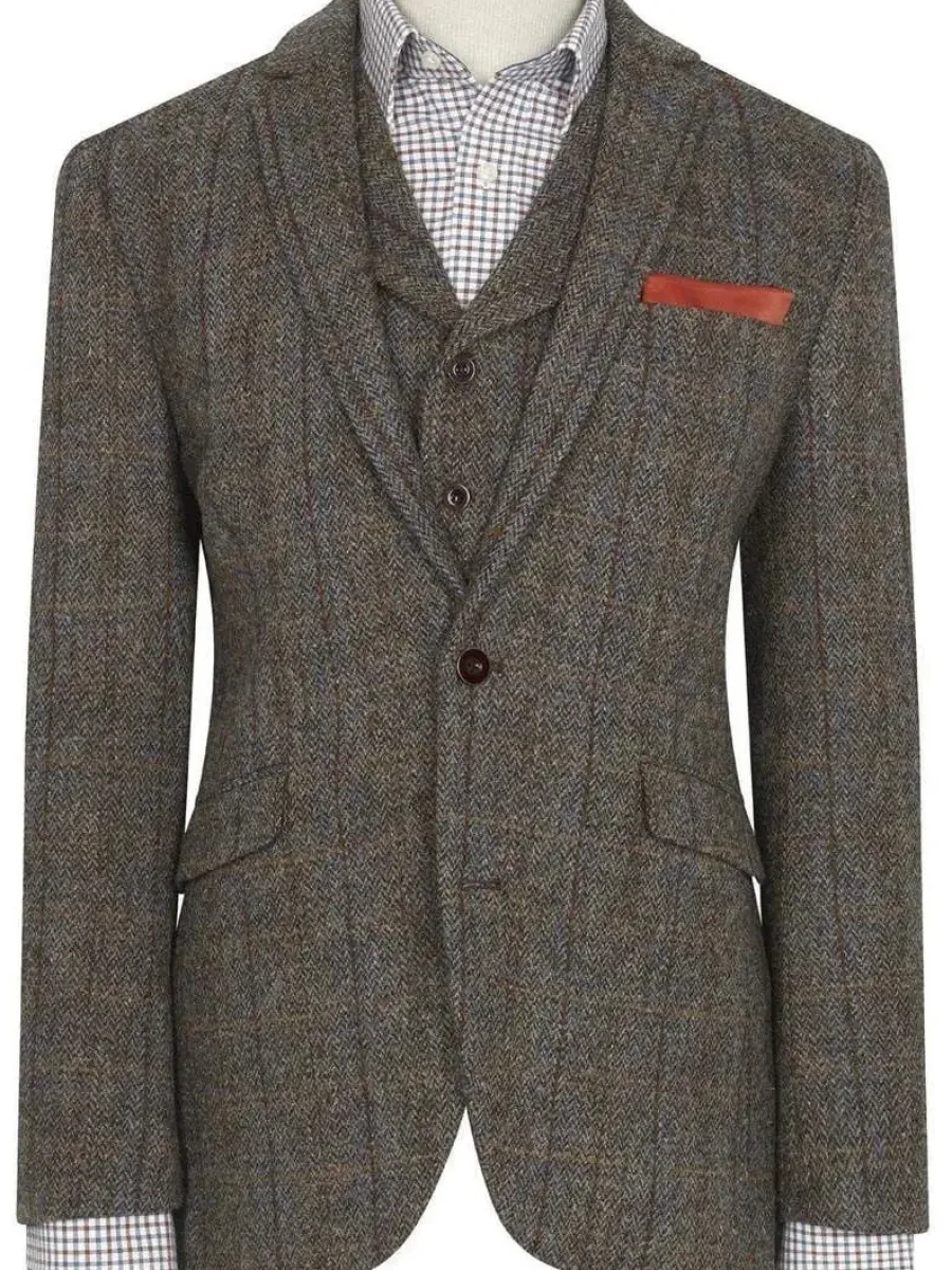 harris_tweed_sumburgh_jac_5.webp Harris Tweed Sumburgh Jacket - Mens - Mid-Brown with Check