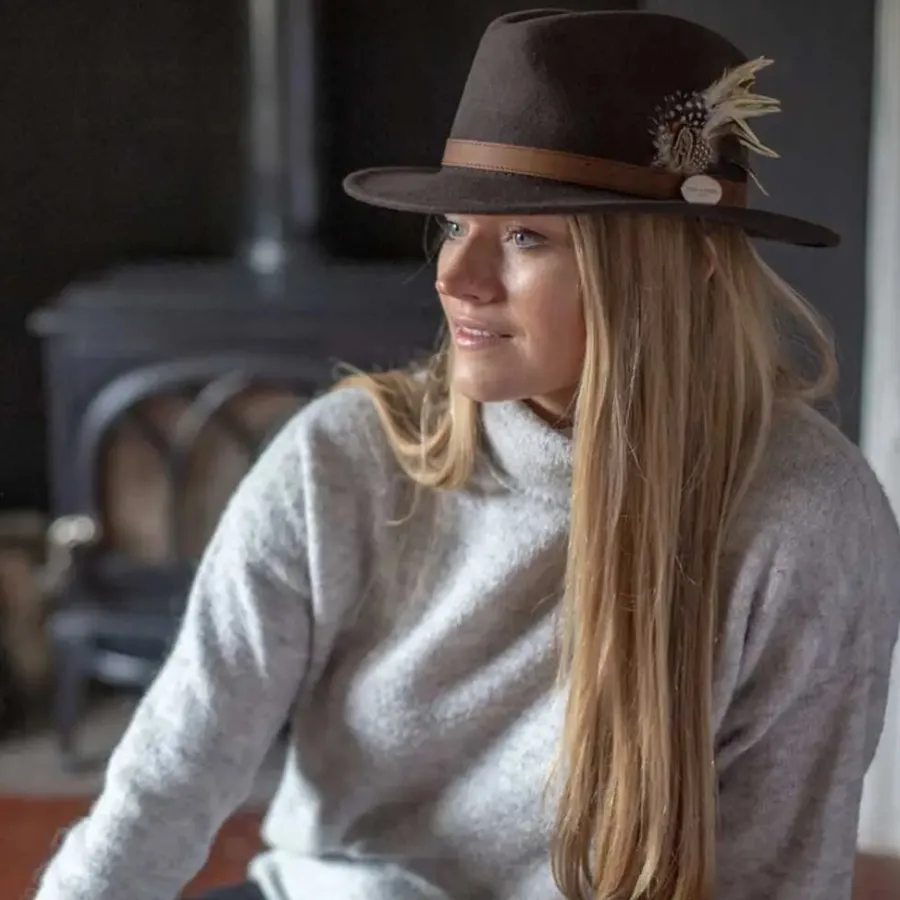 Women Hicks and Brown HICKS & BROWN Ladies Suffolk Fedora Hat - Guinea and Pheasant Feather