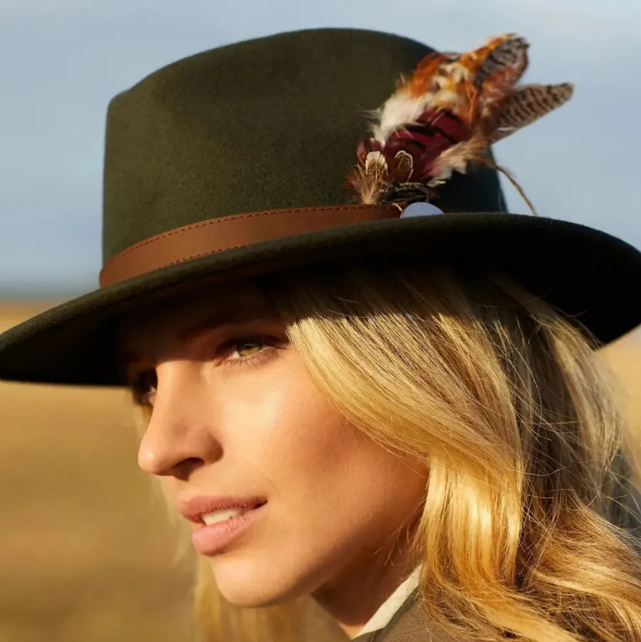 Women Hicks and Brown HICKS & BROWN Ladies Suffolk Fedora Hat - Gamebird Feather -
